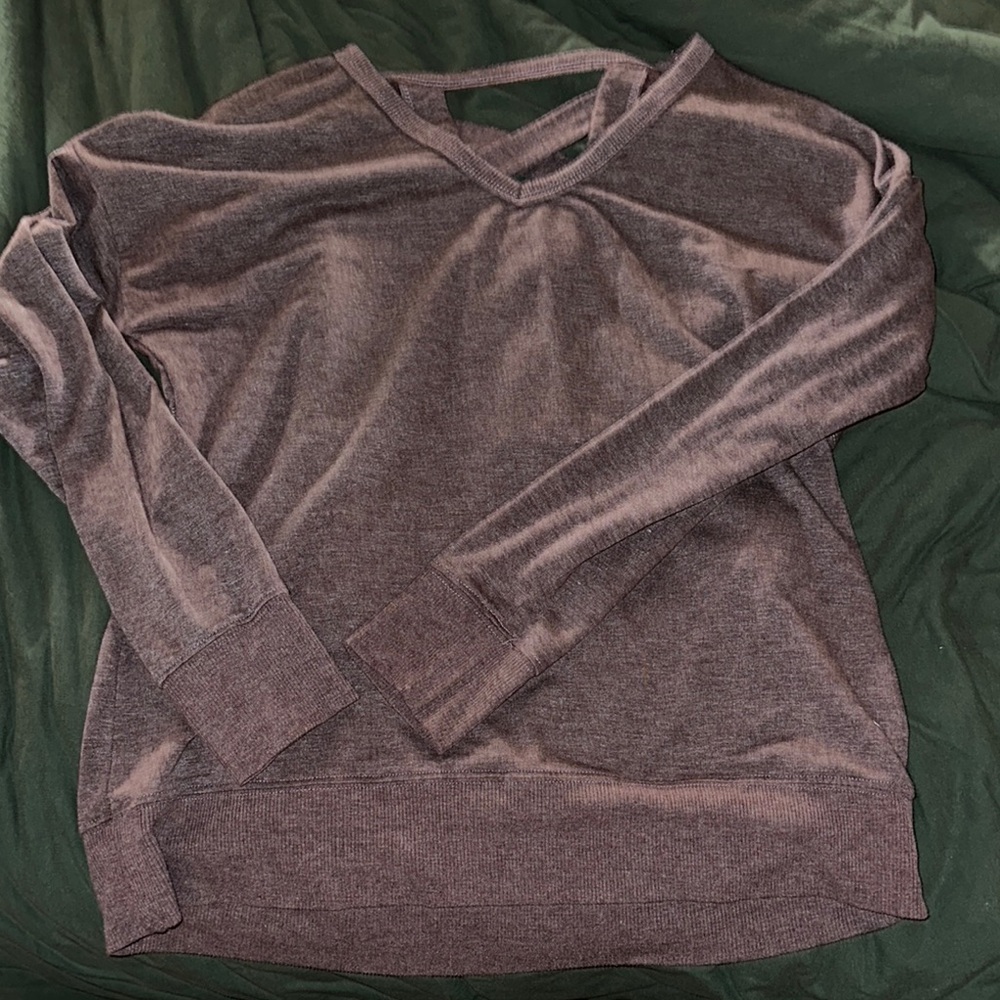 Purple V-Neck Sweater with Heathered Texture